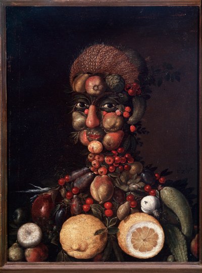 Menneskelig figur lavet af frugter og grøntsager (maleri af Giuseppe Arcimboldo