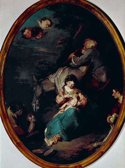 Rest on the Flight into Egypt Painting by Giuseppe Bazzanidani af Giuseppe Bazzani