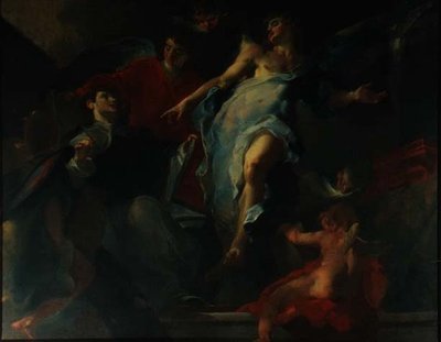 St. Thomas omgivet af engle af Giuseppe Bazzani