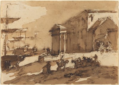 Capriccio af en havnescene af Giuseppe Bernardino Bison