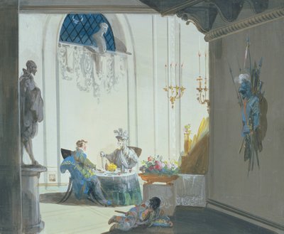 Don Juan og kommandanten: Banketten (akvarel) af Giuseppe Bernardino Bison