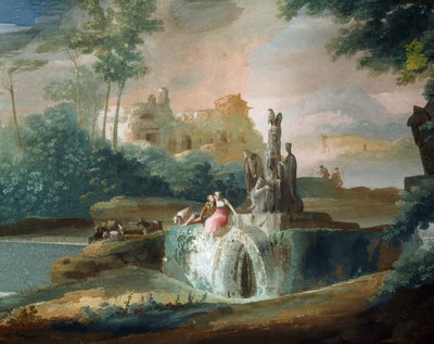 Galant scene af hyrder i et imaginært landskab, af Giuseppe Bernardino Bison (1762-1844) af Giuseppe Bernardino Bison