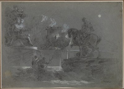 Monumental skulptur i en måneskin park, ca. 1842. af Giuseppe Bernardino Bison