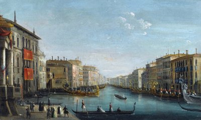 Udsigt over Canal Grande fra Palazzo Balbi ser mod Rialtobroen med en Regatta af Bison, Giuseppe Bernardino (1762-1844). Olie på lærred, størrelse: 48,9x81,9, af Giuseppe Bernardino Bison