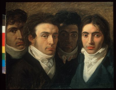 Selvportræt med Felice Bellotti, Gaetano Cattaneo og Carlo Porta af Giuseppe Bossi