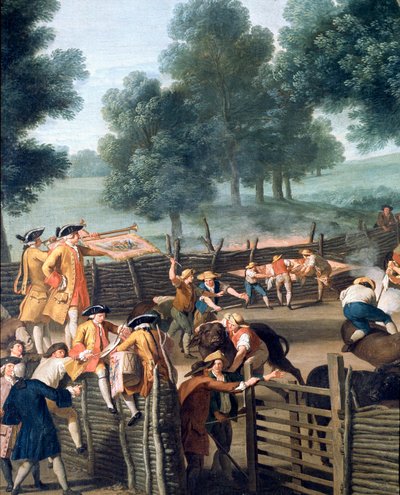 Branding af husdyr nær Rom. Aristokraternes offentlighed, detaljer (maleri af Giuseppe Bottani