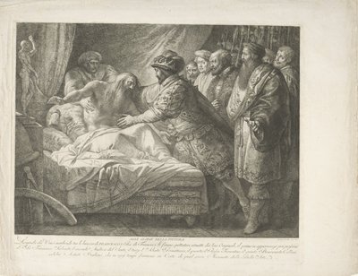 Kong Frans I med den døende Leonardo da Vinci All Glory della pittura (titel på objekt) af Giuseppe Cades