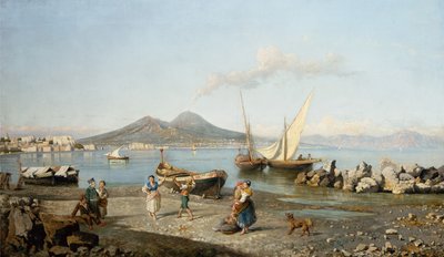 Udsigt over Napoli-bugten (olie på lærred) af Giuseppe Carelli