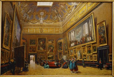 Salon Carre på Louvre-museet ... af Giuseppe Castiglione