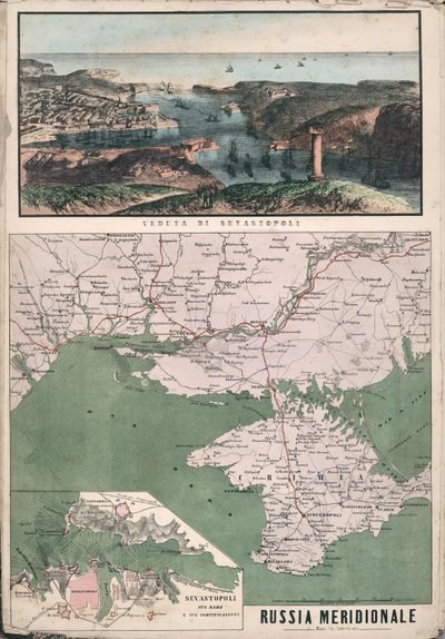 Kort over det sydlige Rusland med udsigt over Sevastopol-bugten og dens befæstninger, 1853. af Giuseppe Civelli