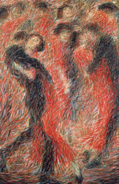 Tango, kvinde klædt i rød dans, fantasi om pardans af Giuseppe Cominetti