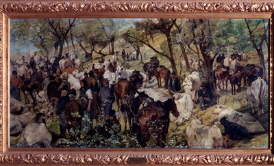 Markedet i San Godenzo, Toscana (olie på lærred af Giuseppe Fattori