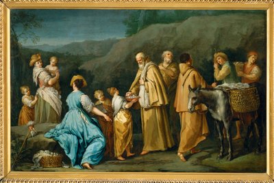 Religieux queteurs a qui une jeune fille donne des oefs - Mendicant friars to whom a little girl offers eggs ... af Giuseppe Gambarini