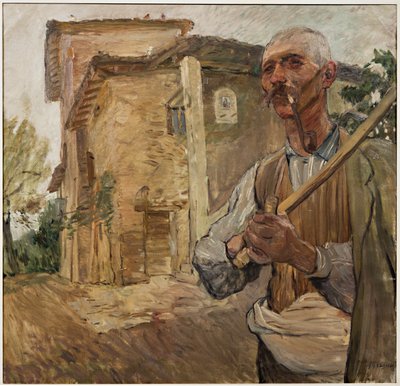 Mand med pibe (olie på lærred) af Giuseppe Graziosi