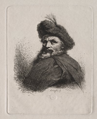 Buste af en mand med en pelshue af Giuseppe Longhi
