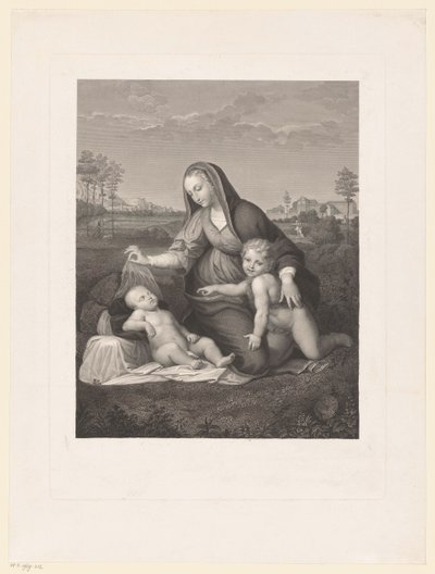 Maria med barn og den unge Johannes Døberen i et landskab Madonna del Velo af Giuseppe Longhi
