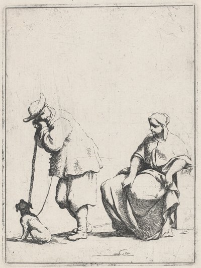 Stående Bonde med en Hund og en siddende Kvinde af Giuseppe Maria Crespi
