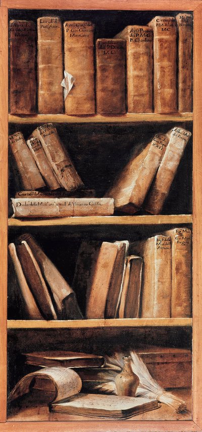 Stilleben bibliotek med musikbøger. Maleri af Giuseppe Maria Crespi dit lo Spagnolo (spanieren) (1665-1747) 1715 Bologna, Musikkonservatoriet af Giuseppe Maria Crespi