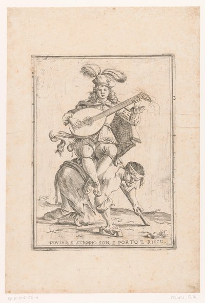 De arme draagt ​​de rijke Fattig, og jeg er vrøvl, og jeg bragte den rige mand (titel på objekt) This is the world (serietitel) af Giuseppe Maria Mitelli