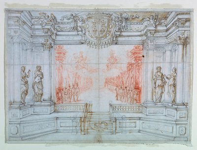 Tegning, scenografi: Ballet Cele, 1674 af Giuseppe Maria Mitelli
