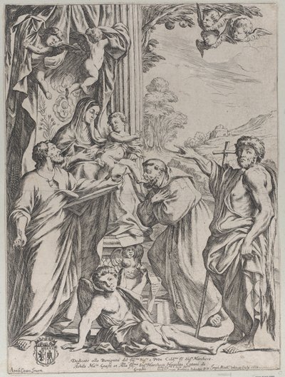 Jomfruen på tronen med tre hellige, 1668. af Giuseppe Maria Mitelli