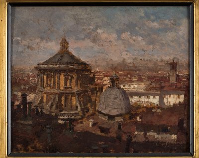 Domes of Saint Sebastian Church i Milano (olie om bord) af Giuseppe Mentessi