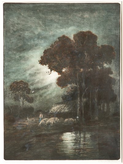 Landskabs- og flokætsning, cm 54,4 x 39. af Giuseppe Miti Zanetti