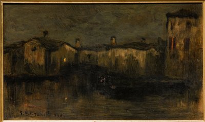 Landskab med huse (olie på pap) af Giuseppe Miti Zanetti