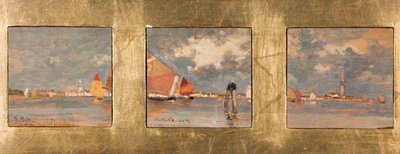 Triptyque med lagune (olie på krydsfiner) af Giuseppe Miti Zanetti