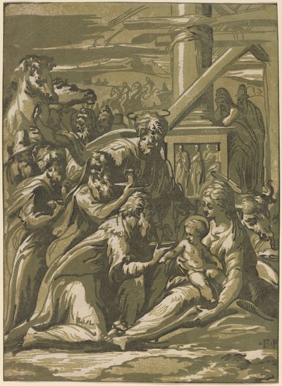Magiernes tilbedelse af Giuseppe Nicolo Vicentino, after Parmigianino