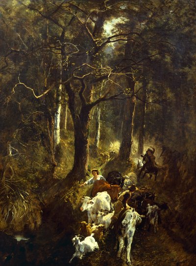 Græsning i Fontainebleau, af Giuseppe Palizzi (1812-1888). af Giuseppe Palizzi