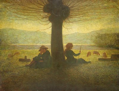 En hyrde og hyrdinde hvilende under et træ, ca. 1905 af Giuseppe Pellizza da Volpedo