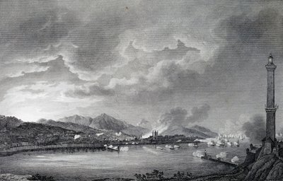 Genova bliver bombarderet af engelsk flåde, 25. maj 1800, stålstik fra tegning af Giuseppe Pietro Bagetti (1764-1831), Paris af Giuseppe Pietro Bagetti