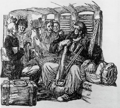 Tartarin i en vogn til Tartarin på Alperne af Alphonse Daudet, Milano af Giuseppe Porcheddu