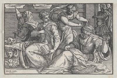 Lucretia instruerer sine døtre i håndarbejde, 1557. af Giuseppe Porta
