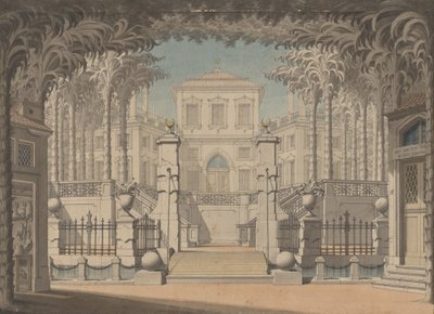 Et tyrkisk palads (sandsynligvis for Mozarts "Bortførelse fra Seraglio") af Giuseppe Quaglio