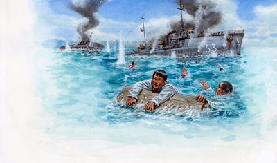 Fransk-thailandske krig (1940-1941): søslag mellem den thailandske hær under general Plaek Pibulsonggram dit Phibun og den franske hær under Vichy-regeringen i Indokina - Fransk-thailandske krig: søslag mellem Thailand og Vichy-Frankrig - Illustra af Giuseppe Rava