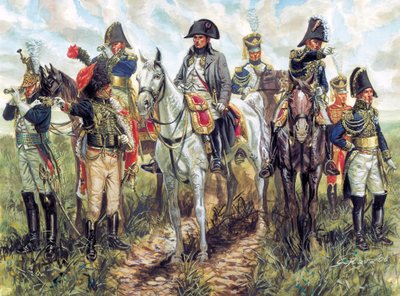 Portræt af Napoleon I (1769-1821) og hans stab - Portræt af den franske kejser Napoleon I og hans stab - Illustration af Giuseppe Rava af Giuseppe Rava