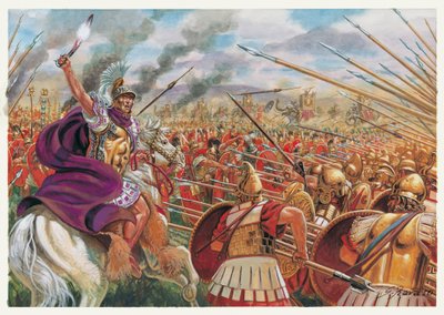 Roman Antiquite: Slaget ved Ausculum (279 f.Kr.) mellem den romerske hær ledet af Publius Decius Mus og de koaliserede tropper fra Epire, Taranto, Oscus, Samnites under kommando af kongen af Epire Pyrrhus I - Slaget ved Asculum (279 f.Kr.) mellem romerne af Giuseppe Rava