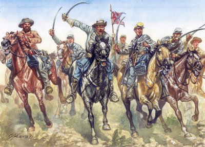 Separationskrigen (1861-1865) - Den amerikanske borgerkrig: Konføderationens kavaleri angriber - Illustration af Giuseppe Rava af Giuseppe Rava