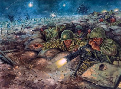 Slaget ved Dien Bien Phu, hvor den franske hær står over for Viet Minhs hær. af Giuseppe Rava