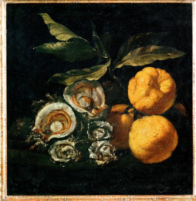 Nature Morte aux huitres et aux coings - Stilleben med østers og kvæder ... af Giuseppe Recco