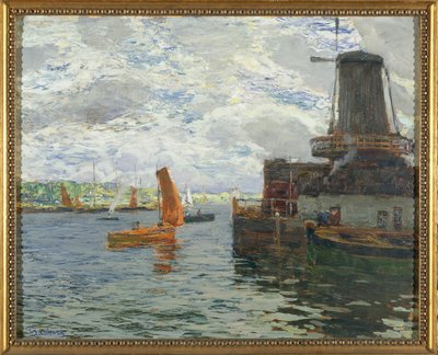 Vindmølle i Dordrecht (olie på kort) af Giuseppe Sacheri