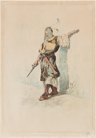 En maurisk soldat før en solbelyst mur af Giuseppe Signorini