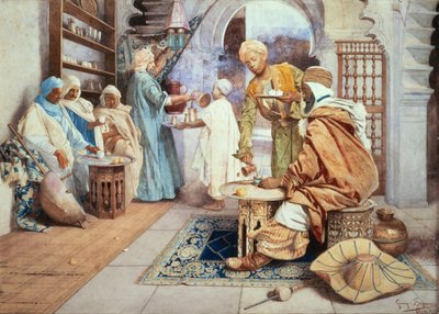 En arabisk cafe (akvarel på papir) af Giuseppe Signorini