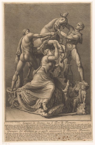Dirce bliver til en stier bundet Farnese Stier Gruppe af statuer, kaldet Farnese Bull / Grouppe des Statues, qu 