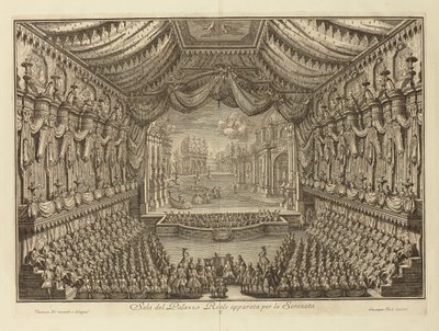 Opførelsen af La Serenata i det kongelige palads i Napoli par Vasi, Giuseppe (1710-1782). Kobberstik, størrelse: 41,5x62 af Giuseppe Vasi