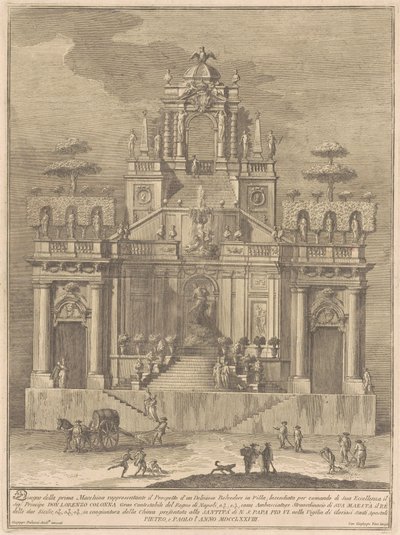 The Prima Macchina for the Chinea of 1778: A Countryside Belevedere with Hercules and Antaeus af Giuseppe Vasi, after Giuseppe Palazzi