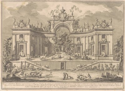 Prima Macchina for Chinea fra 1766: Orpheus-paladset af Giuseppe Vasi, after Giuseppe Palazzi, after Paolo Posi