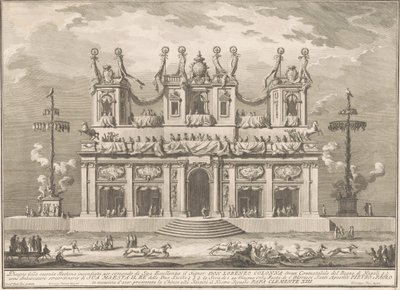 Seconda Macchina for Kina af 1765: En dekoreret bygning med Cockaigne-stænger af Giuseppe Vasi, after Giuseppe Palazzi, after Paolo Posi